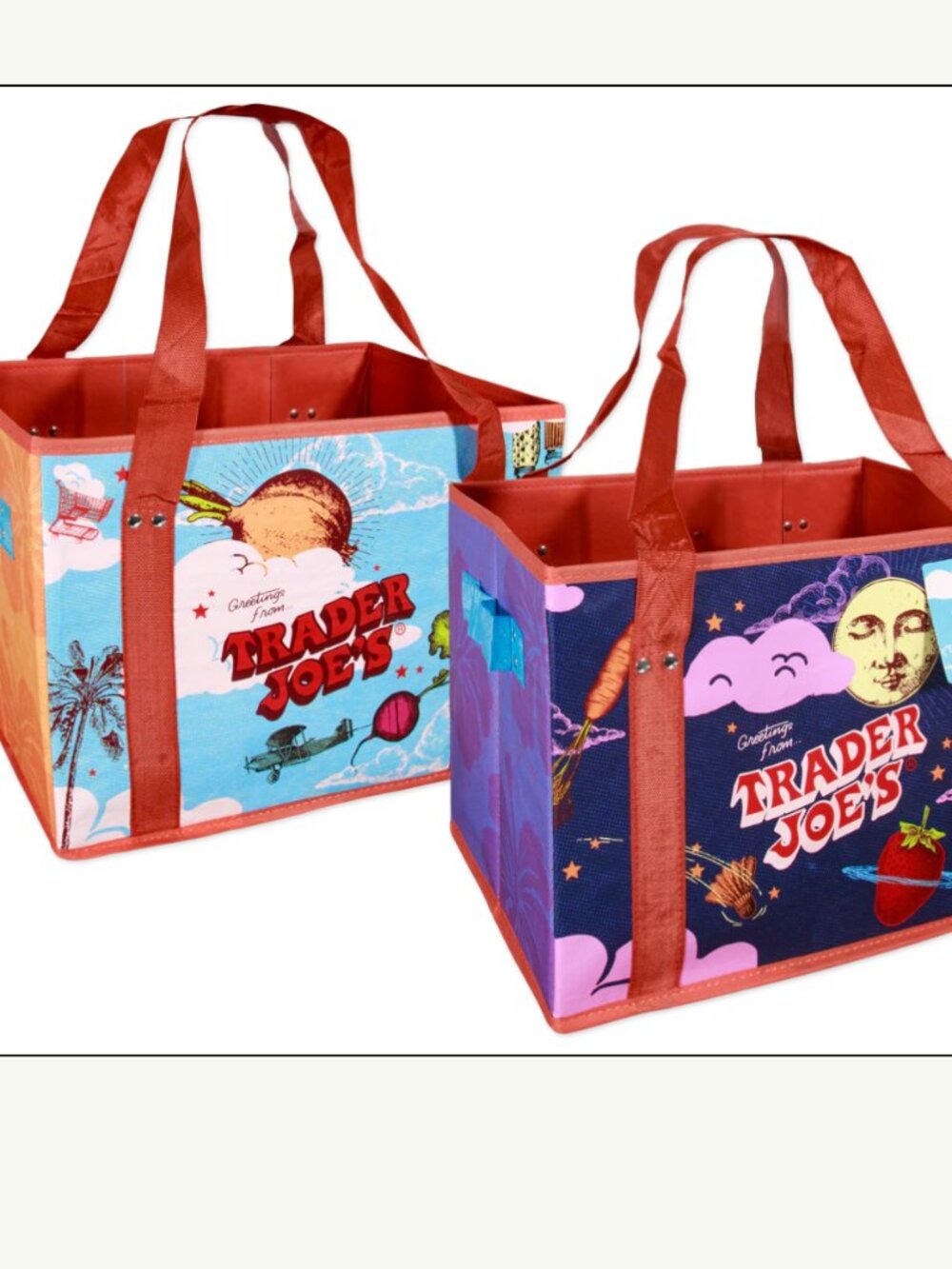 New Trader Joe's Stand-Up Collapsible Grocery Tote Bag 6 Gallon Reusable Vibrant